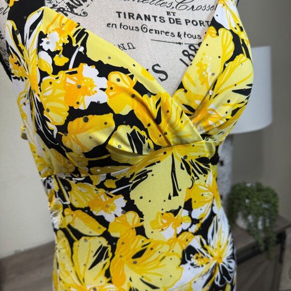 Vintage Y2k Cache Floral Yellow Halter Top Size L Rhinestones Bright Summer - Picture 5 of 10